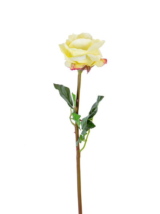 Artificial flowers. Real-fresh touch roses. 25" open rose stem. Light yellow.