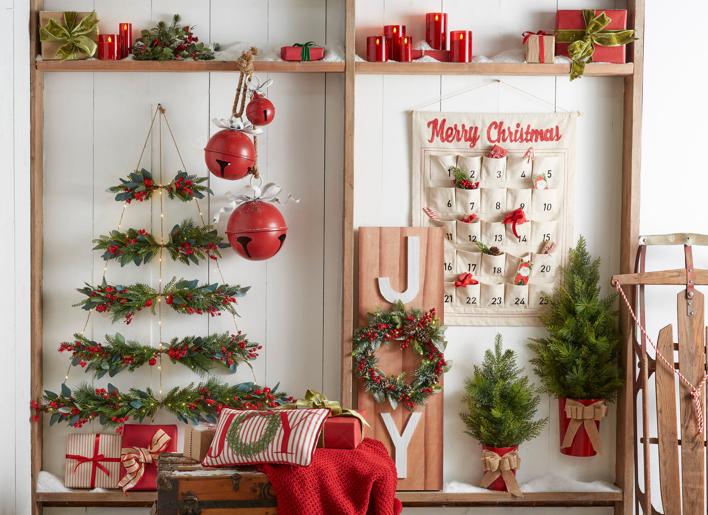 27" Potted Half Tree (Green, Red)