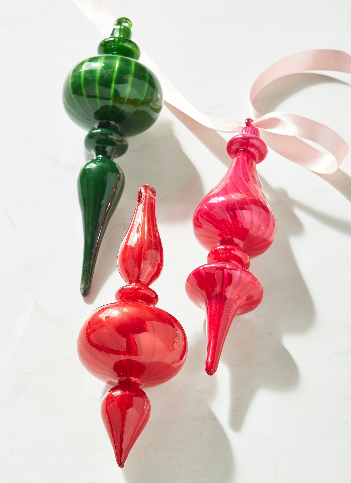 9.75" Blown Glass Finial Ornament (Pink, Red, Green)