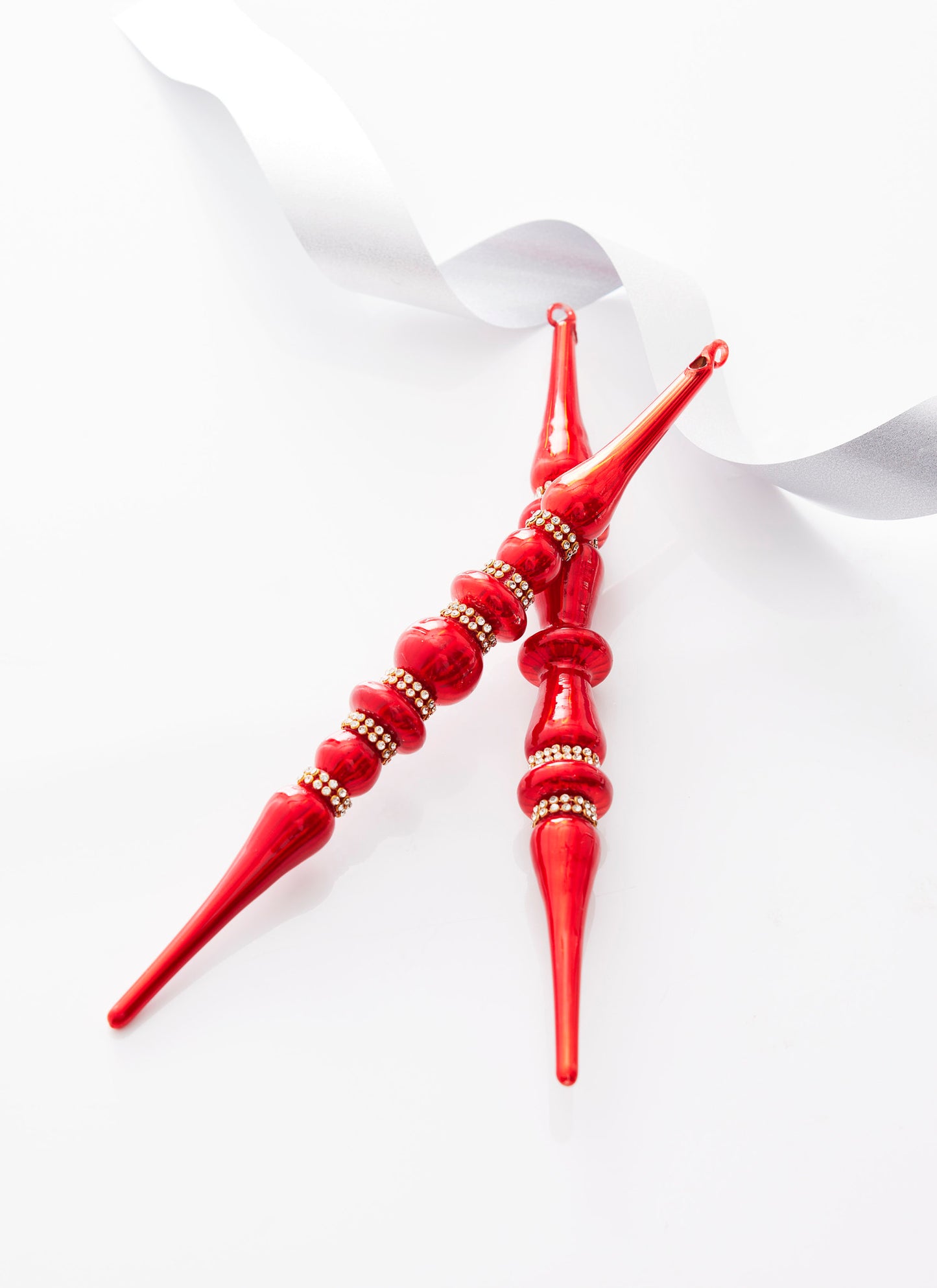 12" Red Jeweled Finial Ornament