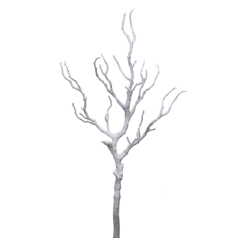 28" Snowed Twig Branch. Brown and white. Made of Plastic and Wire.