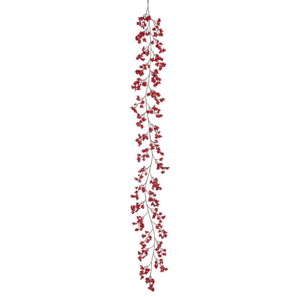 5' Red Berry Garland. Made of Plastic, Styrofoam, and Iron Wire.