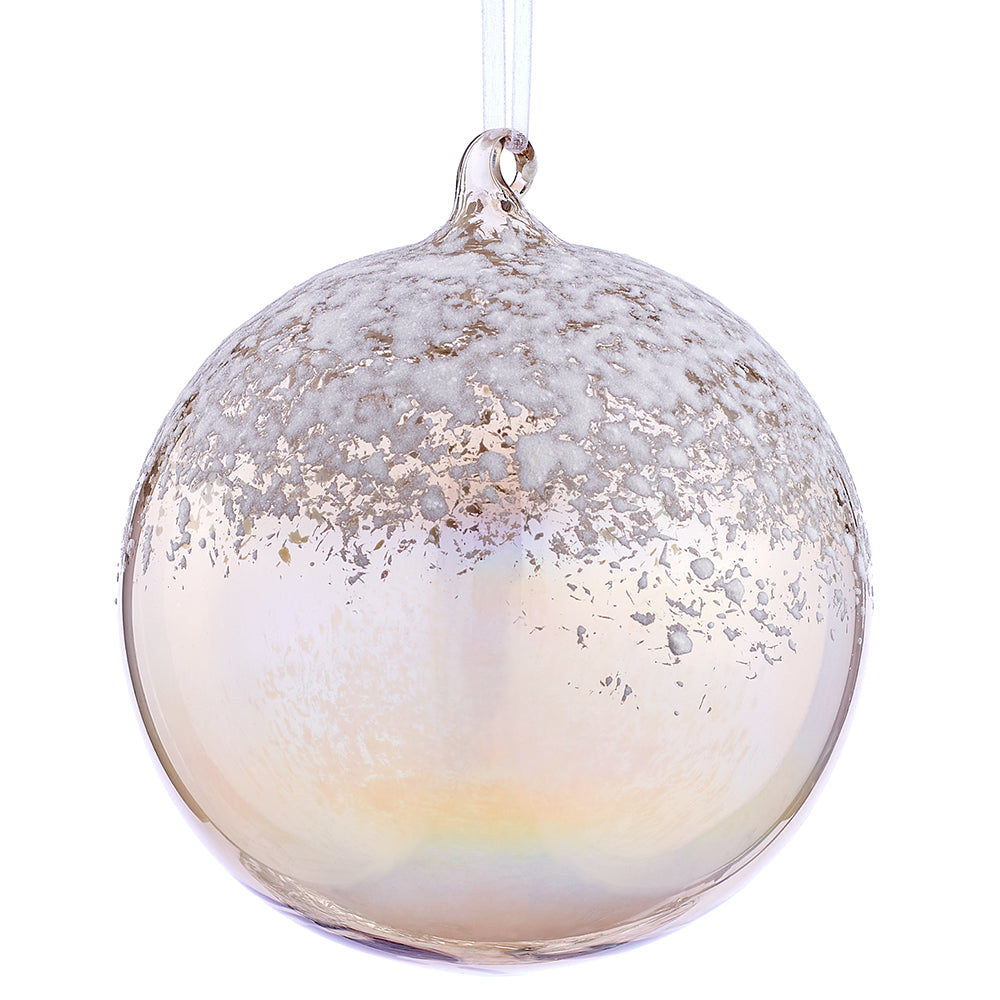 6" Snowed Glass Ball Ornament. Smoke with white.