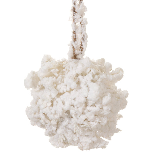 5" Snowed Ball Ornament. White. Made of Polyfoam and Fabric.