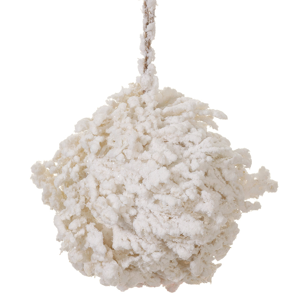 8" Snowed Ball Ornament. White. Made of Polyfoam and Fabric.