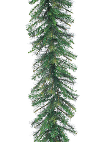 9' Canyon Pine Garland. Green. Christmas essentials. Measures 9'L x 18"W. Made of PVC and Metal.