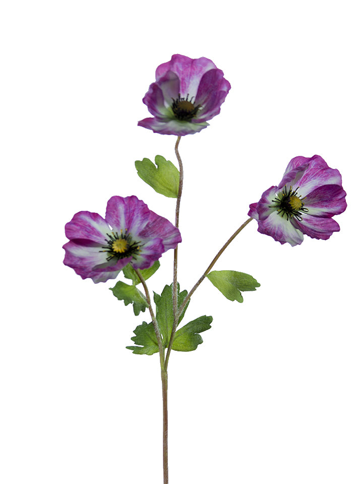 Artificial flowers. 27" Poppy Spray x3. Fuchsia, purple.