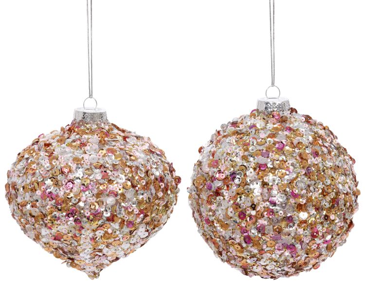 4" Mixed Glitter-Sequins Ornament Set (Pink, Gold, Silver)
