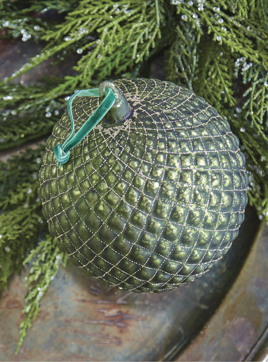 6" Quilted Glass Ball Ornament (Green)