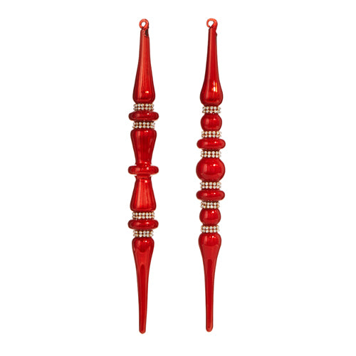 12" Red Jeweled Finial Ornament