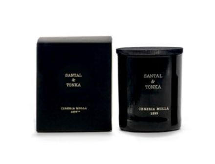 Santal & Tonka 8oz Boutique Candle by Cereria Mollá.  The Fragrance: Woodsy. Cedar oil, tonka bean, cardamom, and sandalwood.  Up to 55 hours of burn time.