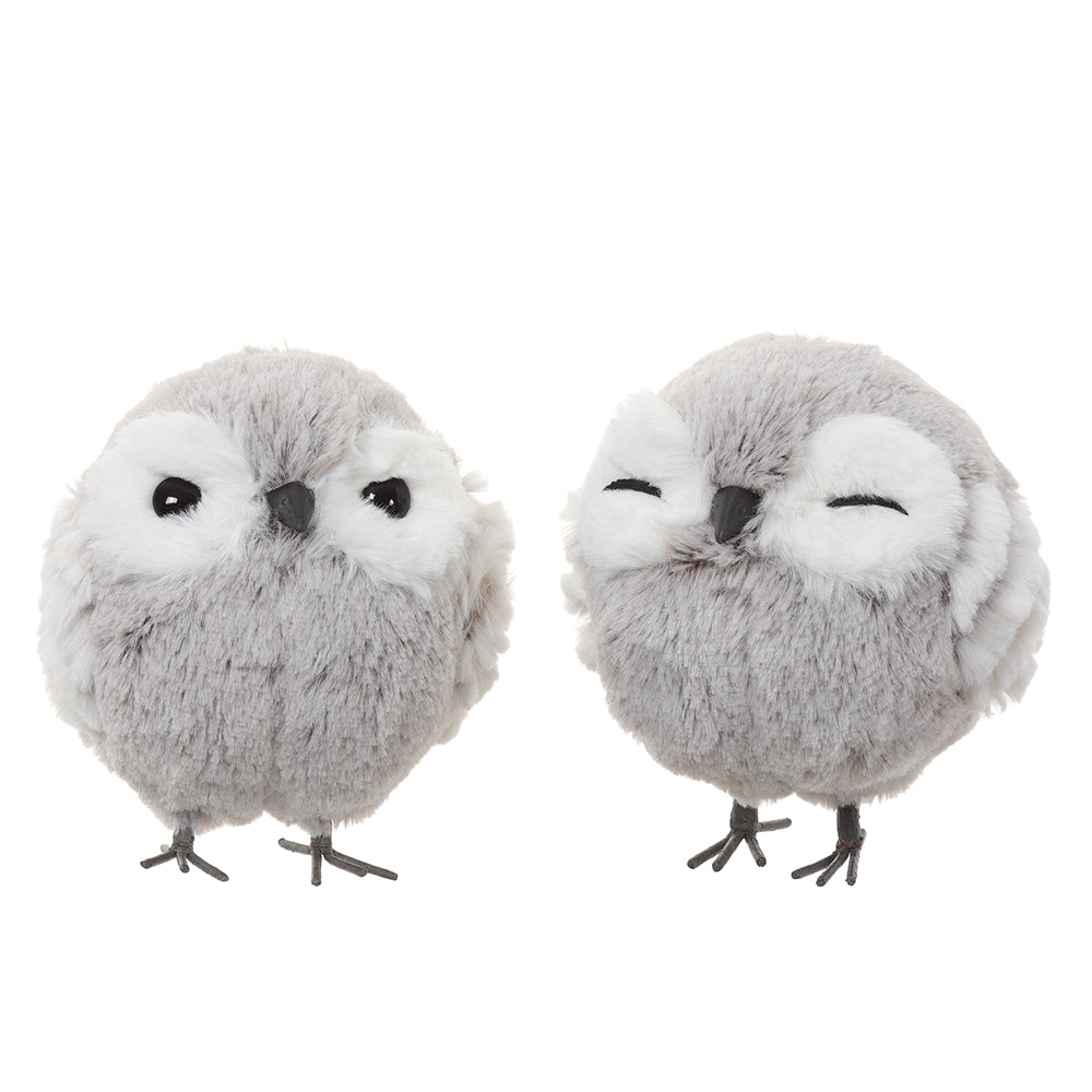 5.5" Owls. Set of 2. White and gray. Made of Polyfoam and Faux Fur.