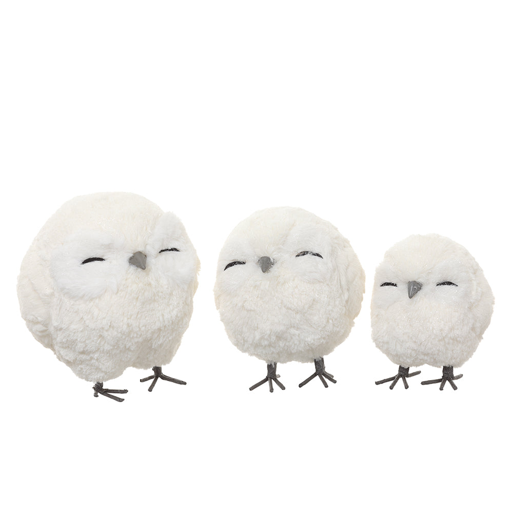4"-6.25" Owls. Set of 3. Cream-white. Made of Polyfoam and Faux Fur.