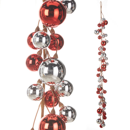 4' Red and Silver Ball Ornament Garland