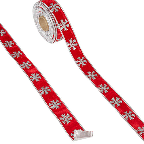 1.5"x10yds Snowflake Wired Ribbon (Red, Silver)