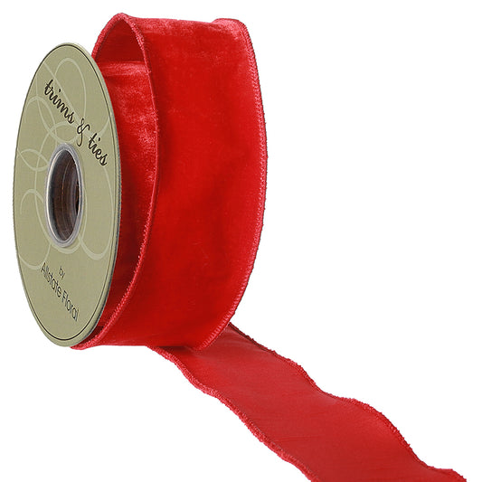 2.5"x10yd Red Velvet Ribbon. Wired Edge. Made of Polyester and Spandex.