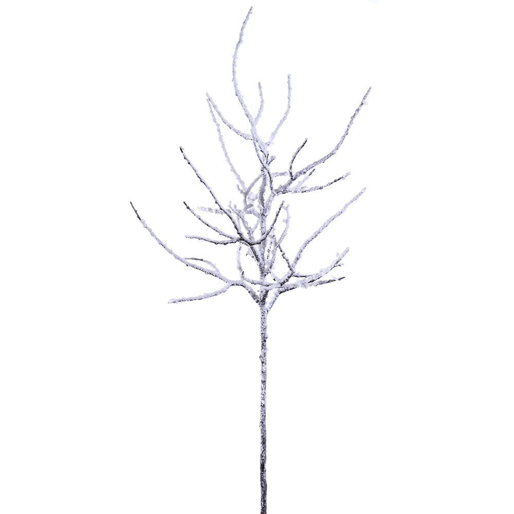 33" Snowed Plastic Twig Tree Branch. Brown and white. Made of Plastic.