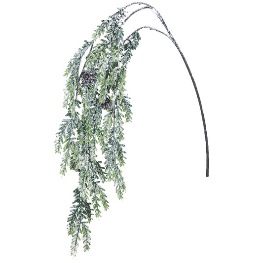 39.5" Snow Pine Hanging Spray with Pinecones. Snowy green. Made of Plastic.