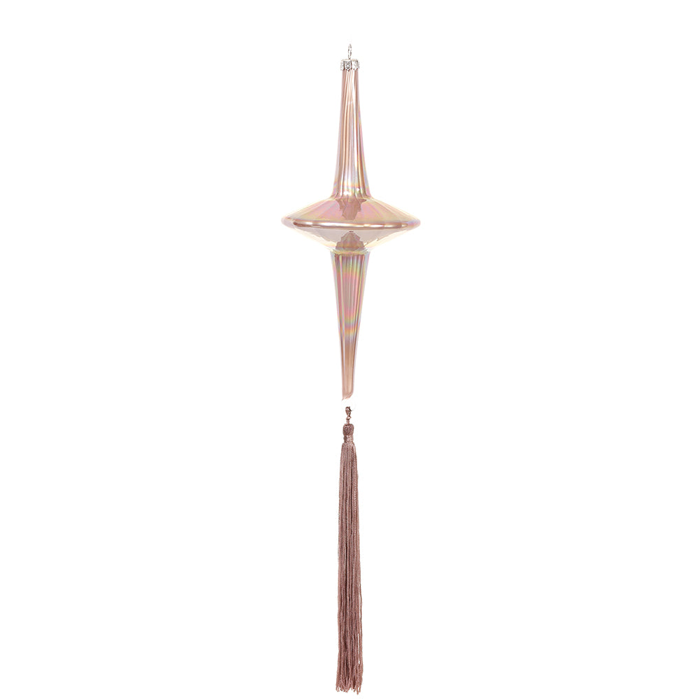 10.5" Glass Finial Ornament with Tassel. Pink.