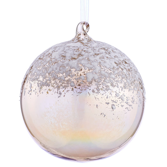 6" Snowed Glass Ball Ornament. Smoke with white.