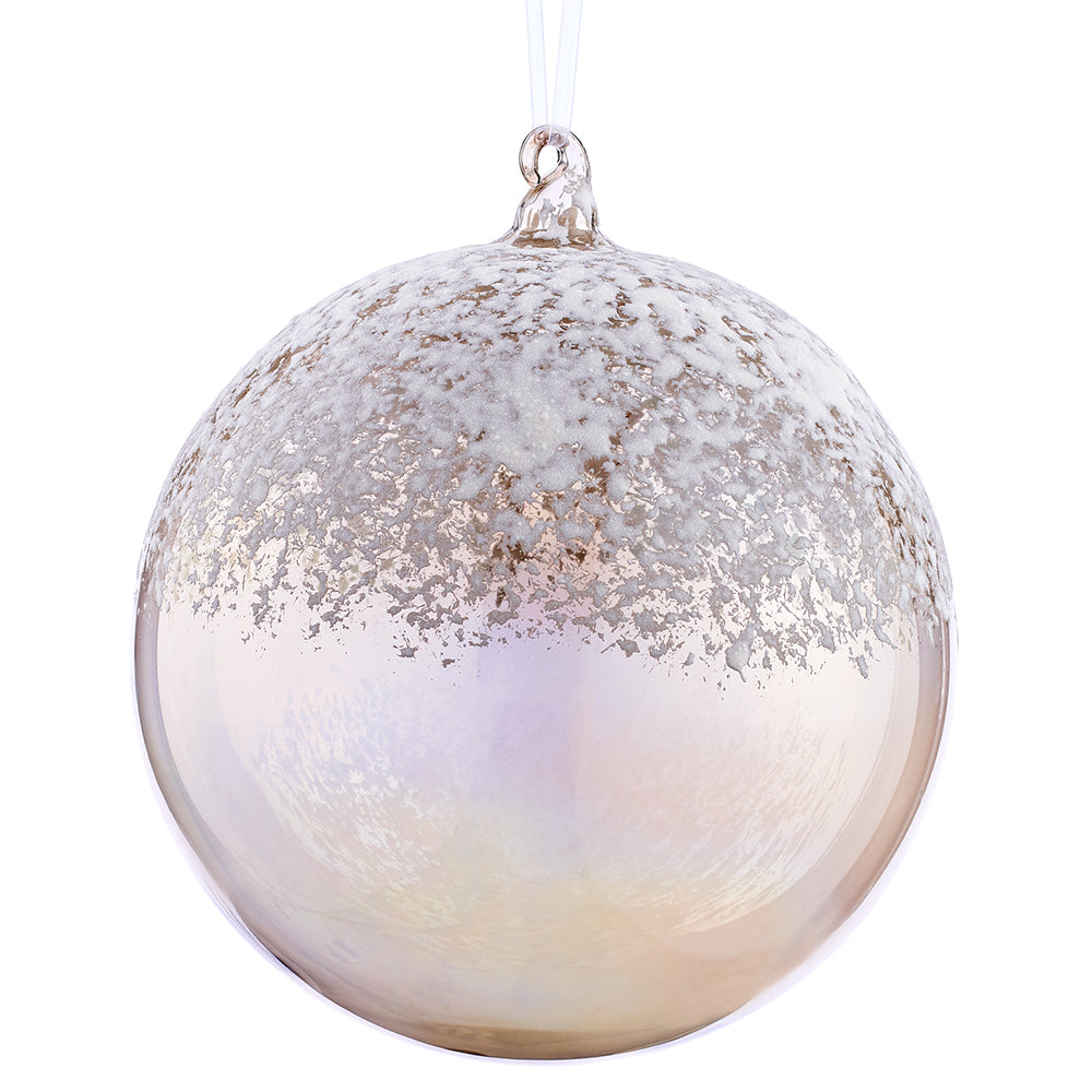 8" Snowed Glass Ball Ornament. Smoke with white.