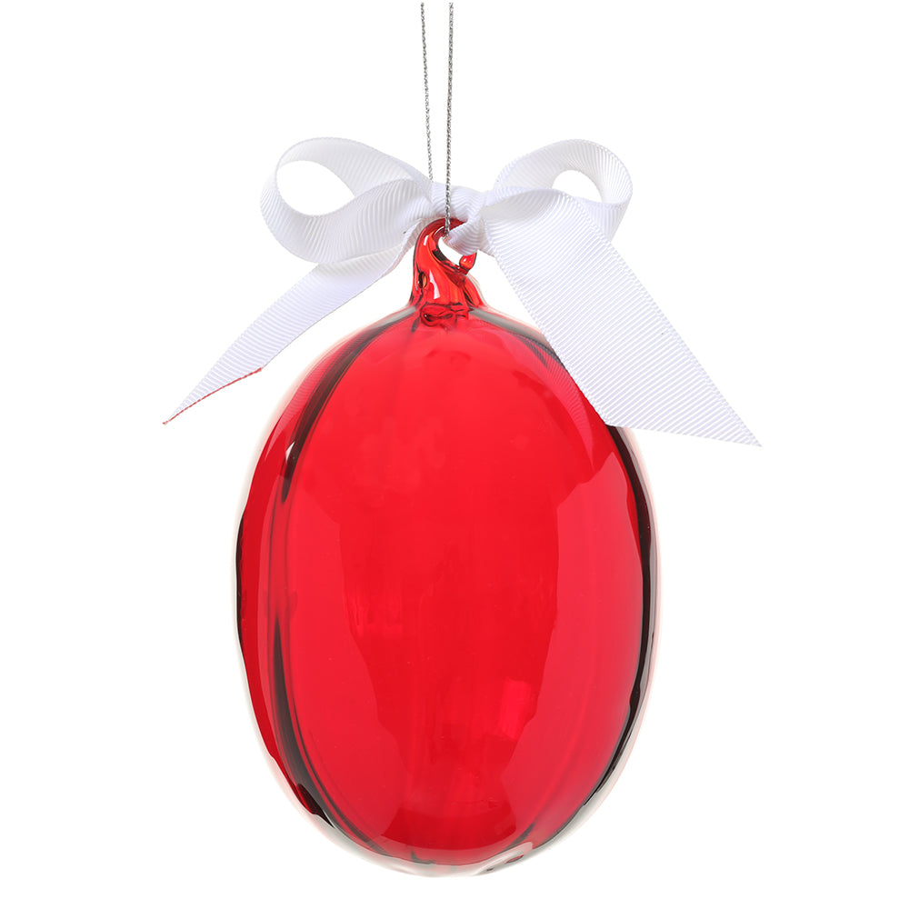 5.5" Glass Egg Ornament. Red with white top bow.