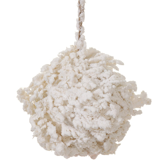 8" Snowed Ball Ornament. White. Made of Polyfoam and Fabric.