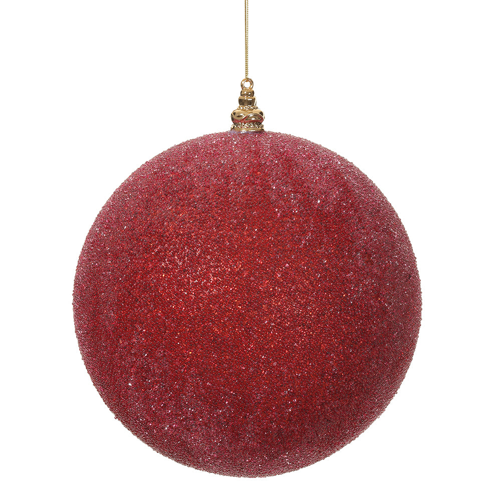8" Red Beaded Plastic Ball Ornament. Made of Plastic.