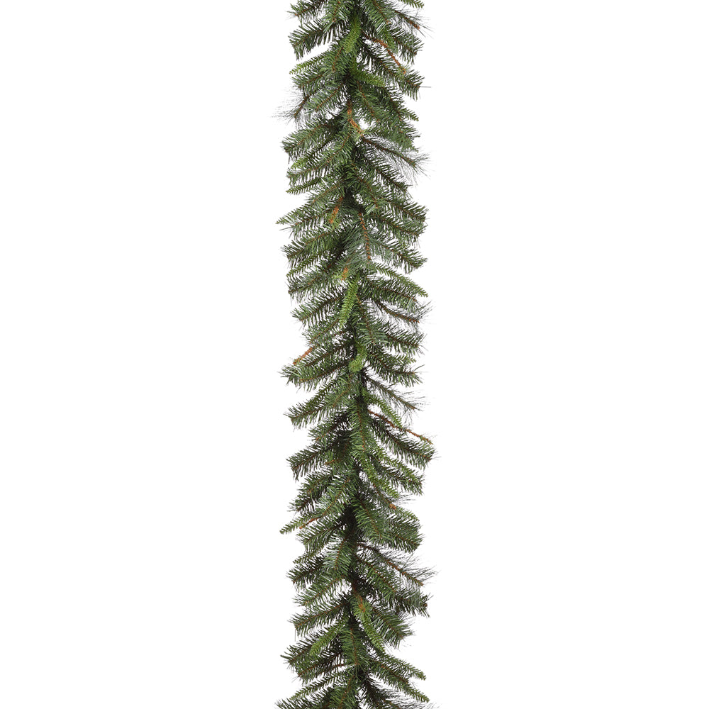 9' Augusta Pine Garland. Green. Made of PVC. Measures 9'L x 14"W.