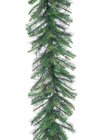 9' Canyon Pine Garland. Green. Christmas essentials.  Measures 9'L x 18"W. Made of PVC and Metal.