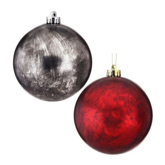 5.5" Antique-Look Shatterproof Ball Ornament (Silver, Red)