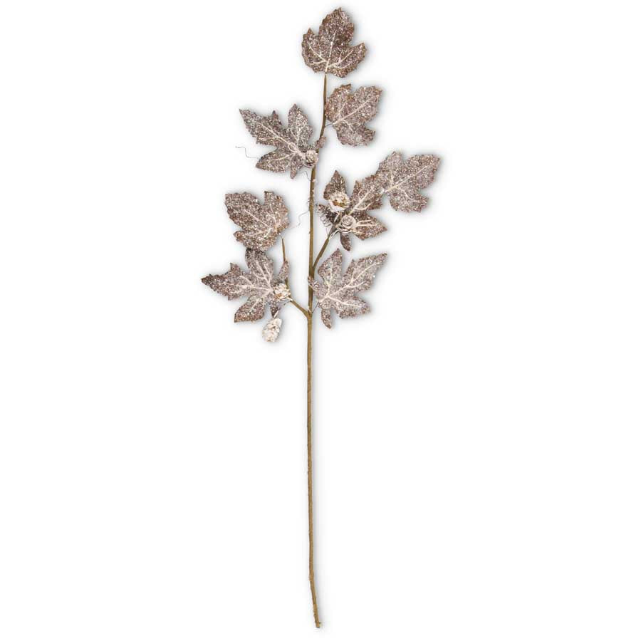 30" Iced Maple Leaf Stem with Cream Pinecones