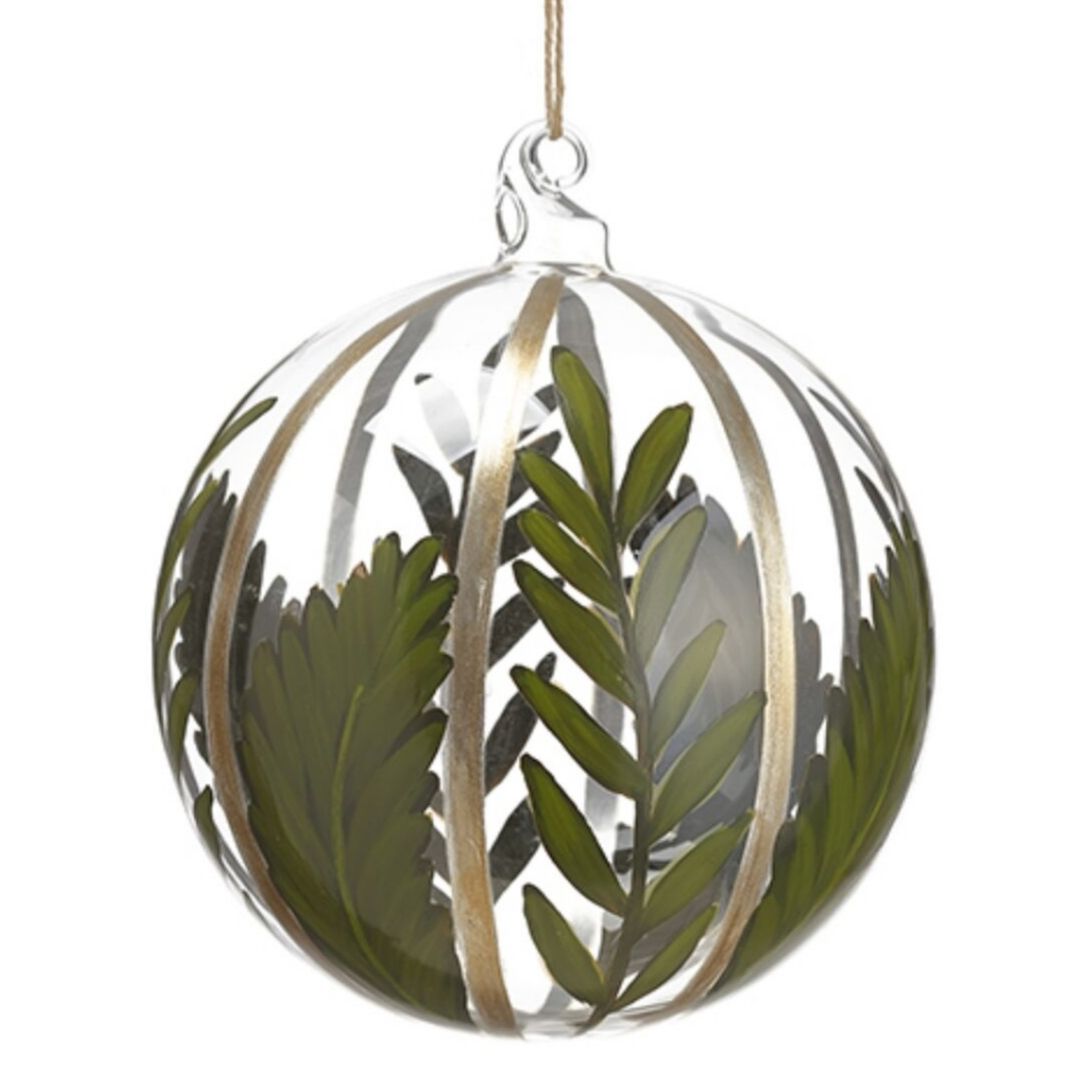 6" Tropical Leaf Clear Glass Ball Ornament