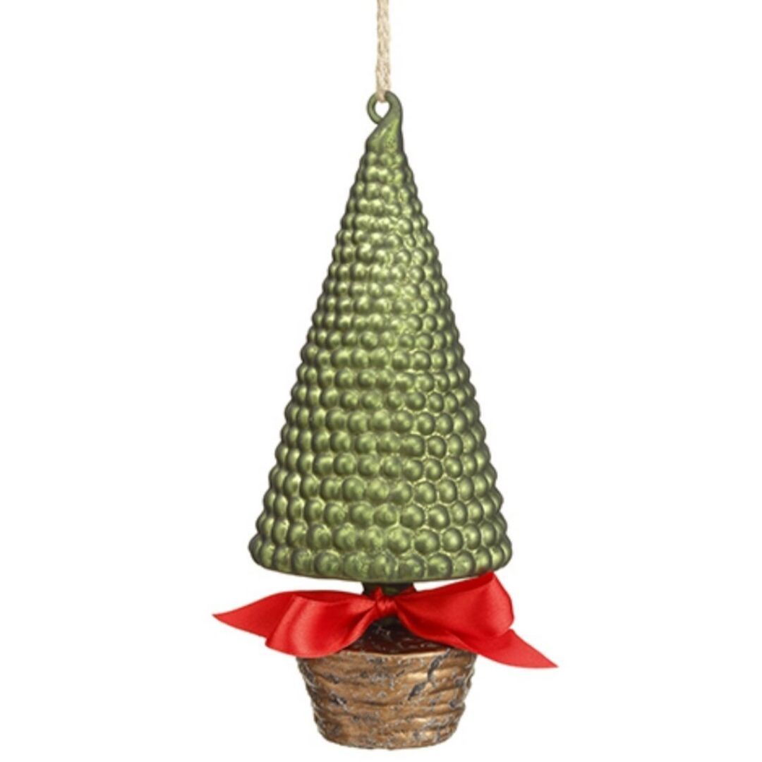8" Glass Boxwood Cone Topiary Ornament (Green)