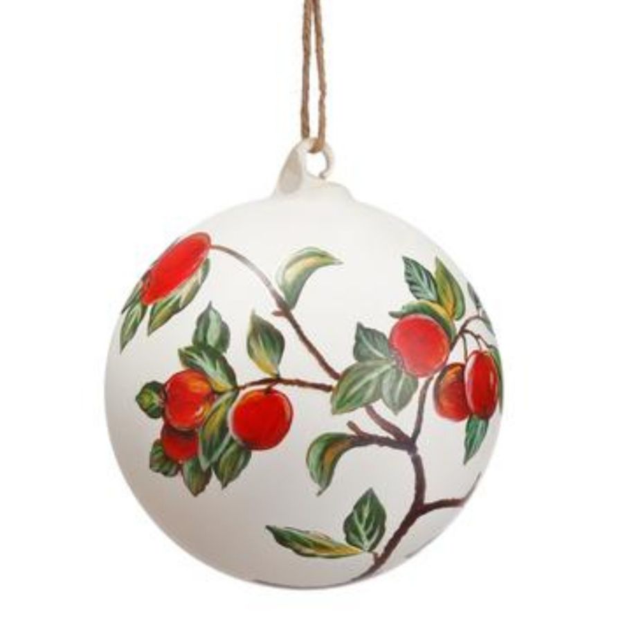 4.75" Beige Glass Red Apple Painting Ball Ornament