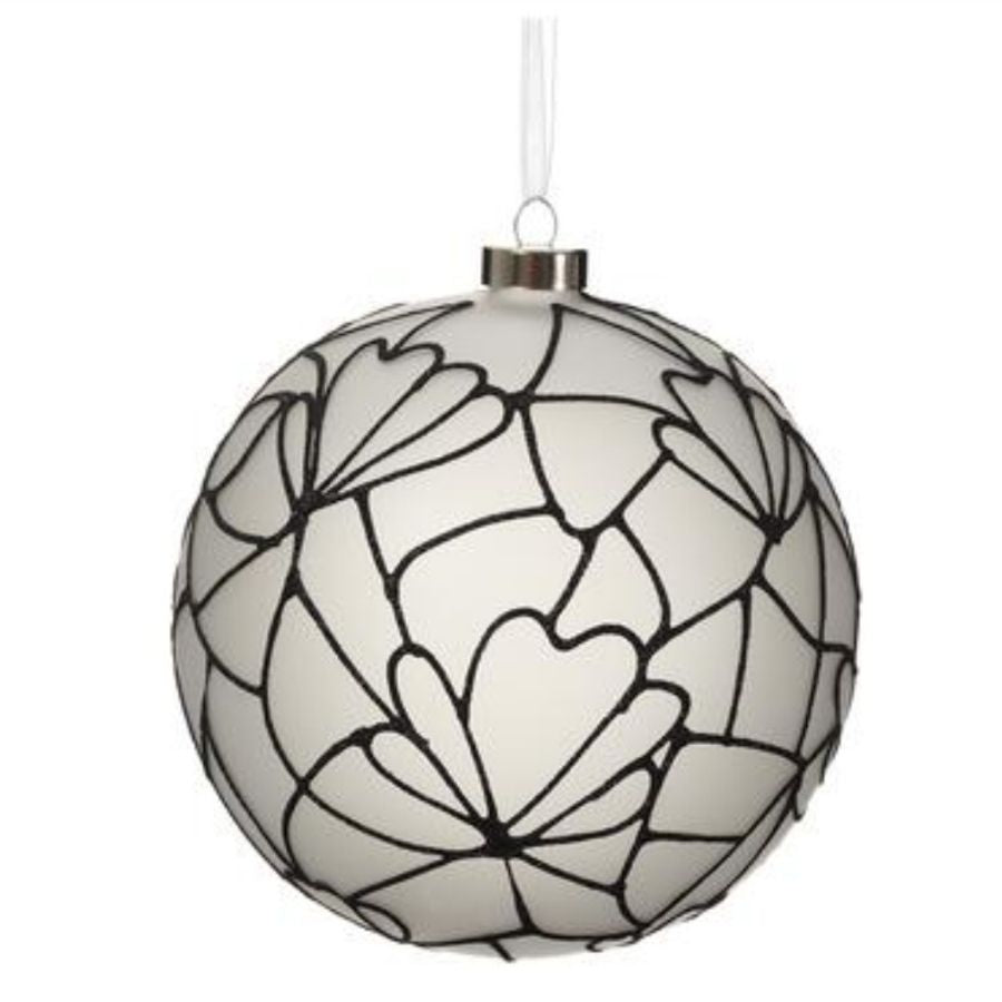 6" Glass Tiffany Lamp Pattern Ball Ornament (Frosted, Black)