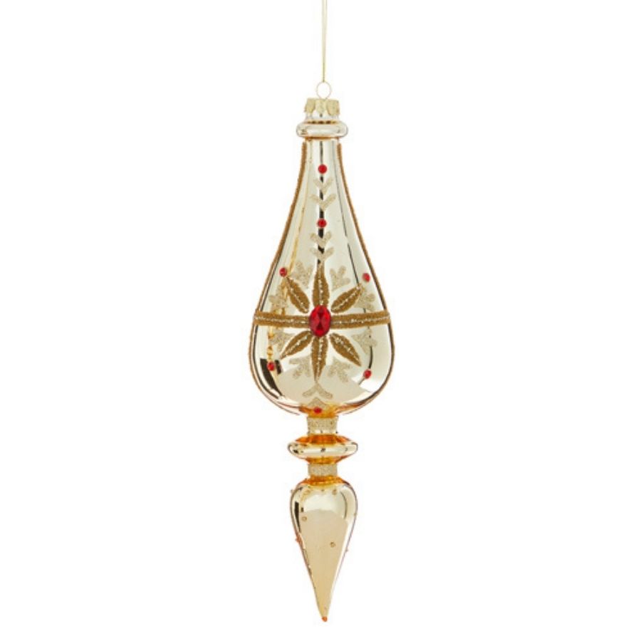 11.5" Jeweled Finial Ornament (Gold, Red)