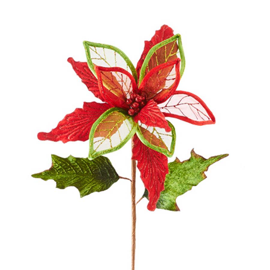 30" Red and Green Mesh Poinsettia