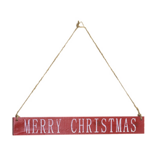 15" Merry Christmas Hanging Sign (Red, White)