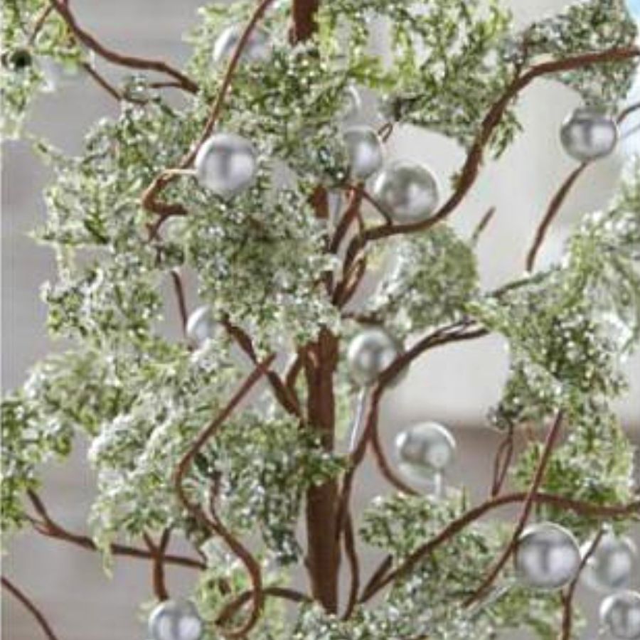 24" - 30" Green Glittered Tree with Silver Beads