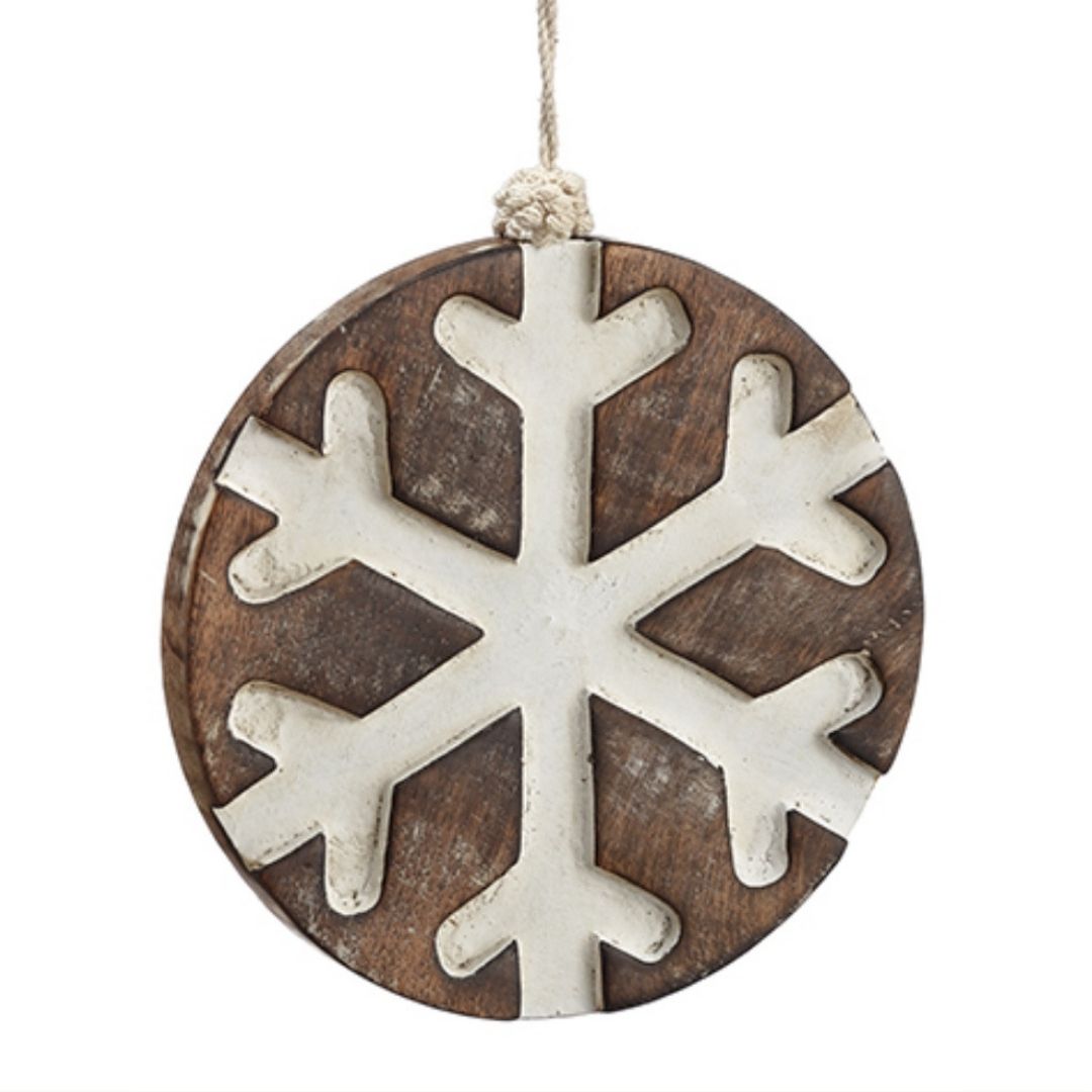 6" Wood Snowflake Ornament (Brown, Whitewashed)