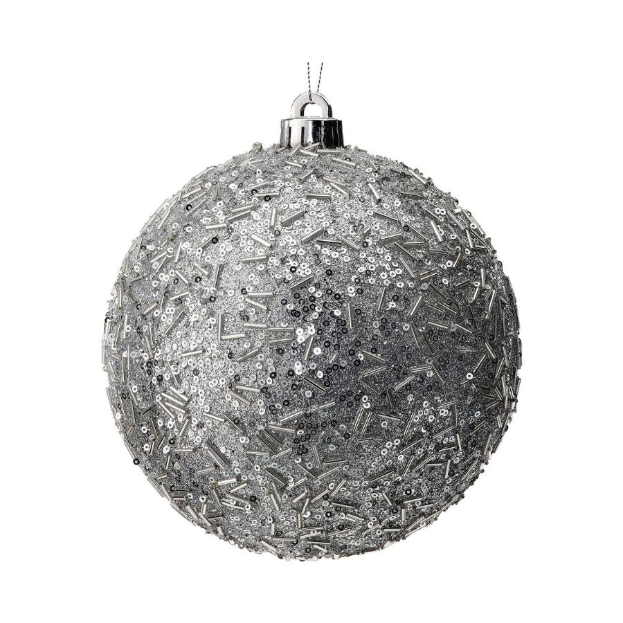 6" Beaded-Glittered Ball Ornaments (White, Gold, Silver, Red, Blue, Green)
