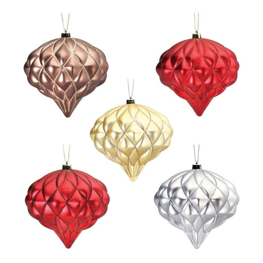 6" Matte Red Quilted Onion Ornament (Taupe, Red, Gold, Burgundy, Silver)