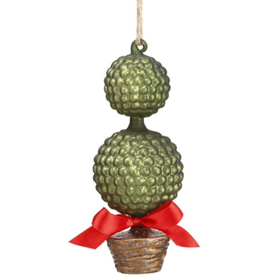 8" Glass Boxwood Ball Topiary Ornament (Green)