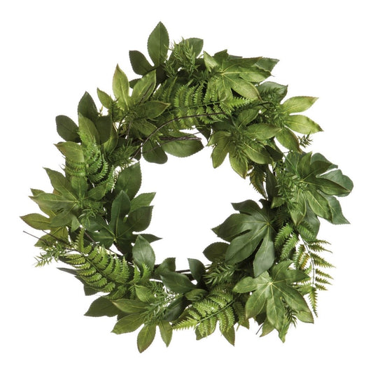 25" Aralia Leaf and Fern Wreath (Green)