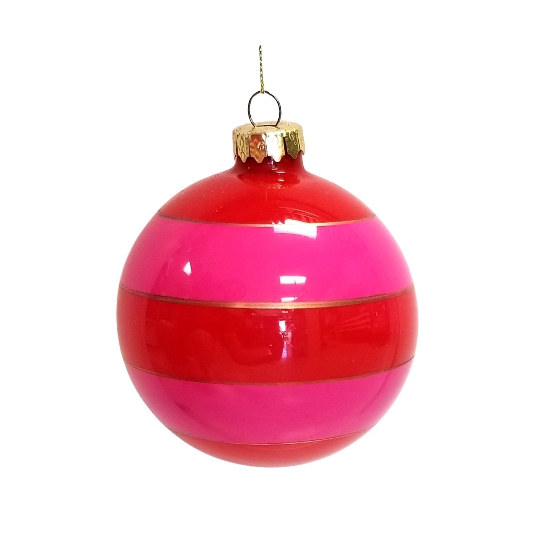 4" Red and Fuchsia Glass Ball Ornament
