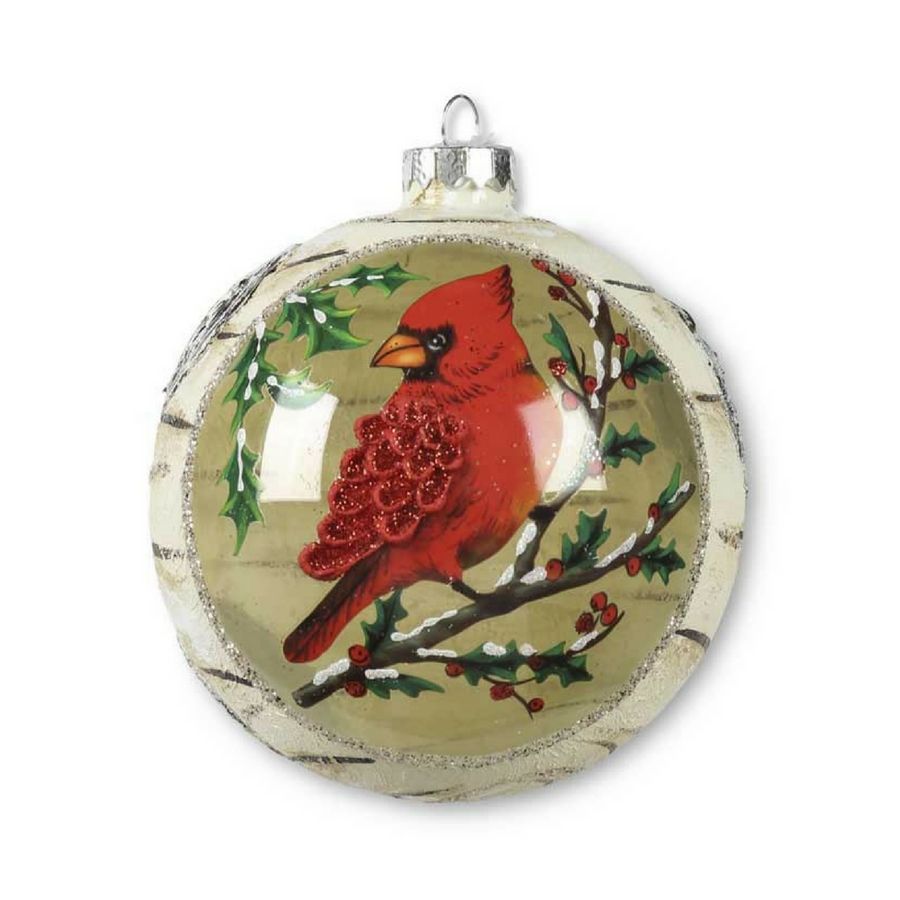 5.5" Clear Glass Ball Ornament with Cardinal Painting