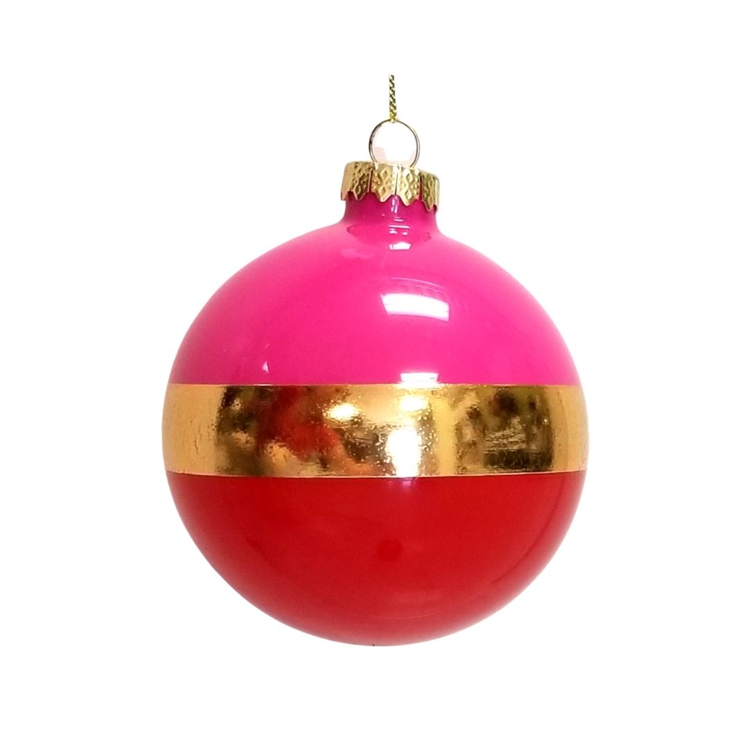 4" Red and Fuchsia Glass Ball Ornament