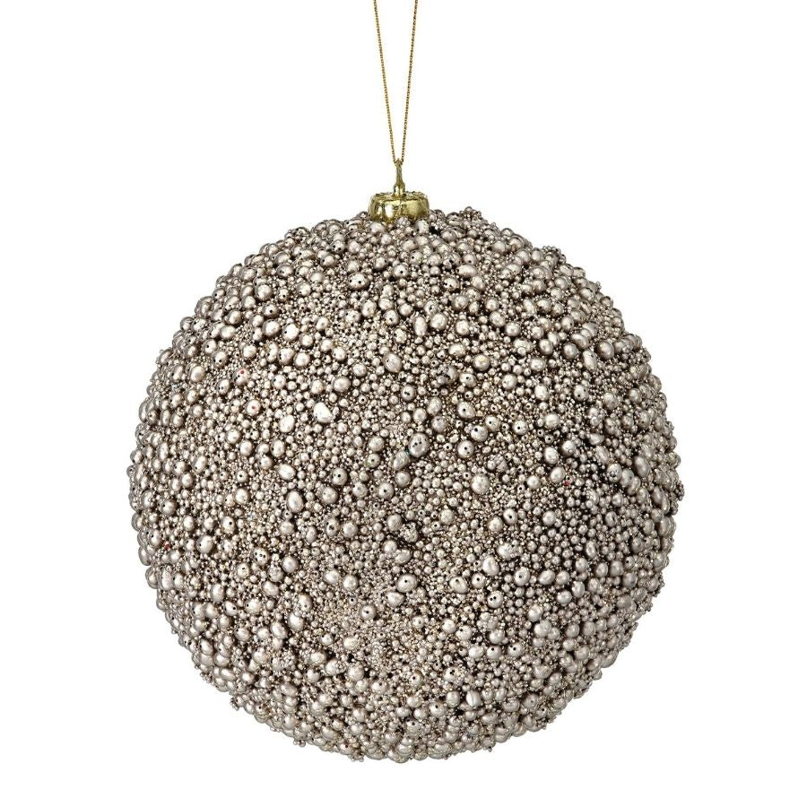 6" Metallic Mini-Bead Ball Ornament (Champagne-Soft Gold)