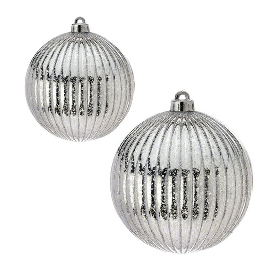 6"-8" Mercury-Like Ribbed Ball Ornament (Silver)